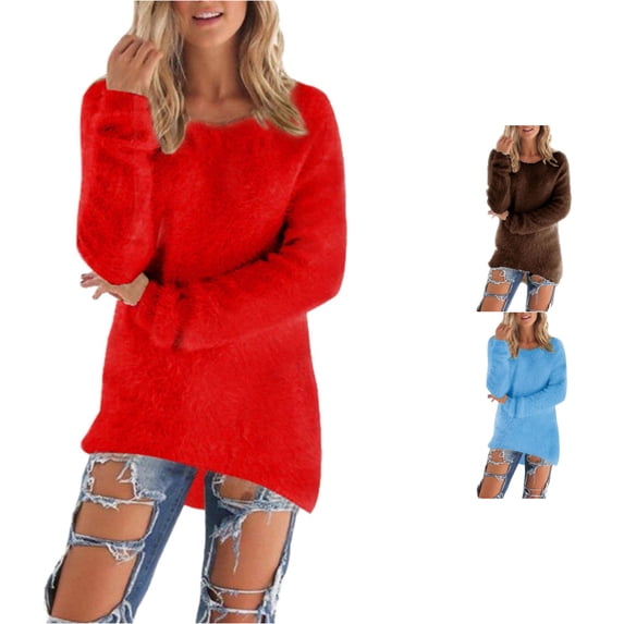 XIYON Sweaters for Women Loose Fuzzy Sweater Lightweight Soft Long Sleeve Crewneck Pullovers Sweater