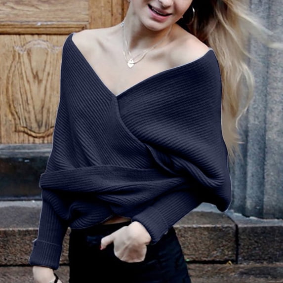 XIYON Sweaters for Women Off The Shoulder Fall Sweaters Elegant Casual Ribbed Knit Long Sleeve Tops Fall Fashion Outfits