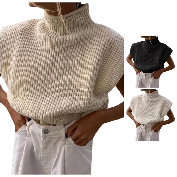 XIYON Sweaters for Women Turtleneck Sleeveless Sweater Fall Winter Wool Sweater Pullover Top Fashion Clothing