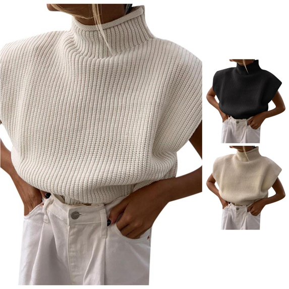 XIYON Sweaters for Women Turtleneck Sleeveless Sweater Fall Winter Wool Sweater Pullover Top Fashion Clothing