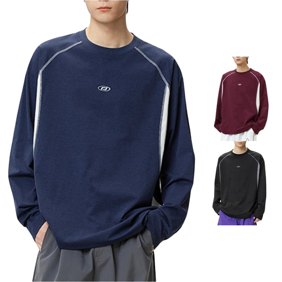 XIYON Sweatshirts for Men Color Block Long Sleeve Sweatshirt Breathable Sporty Pullover Loose Fit Casual for Daily Wear Classic Fit