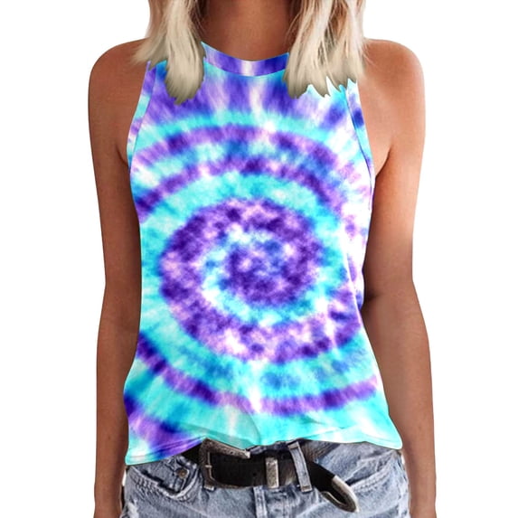 XIYON Tank Top For Women Casual Vest For Womens Crewneck Sleeveless Print Tank Tops Summer Casual Loose Fit Basic Shirts Beach Trendy Going Out Tops