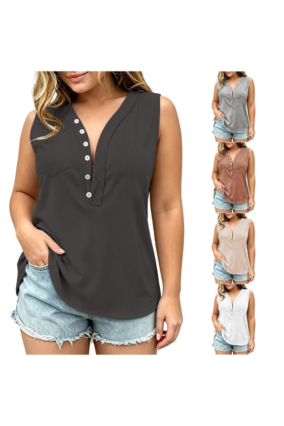 Tank Tops For Women Elegant Solid Color Sleeveless Button Front Pocket Tank Top For Lightweight Casual Surplice Design Trendy Clothes