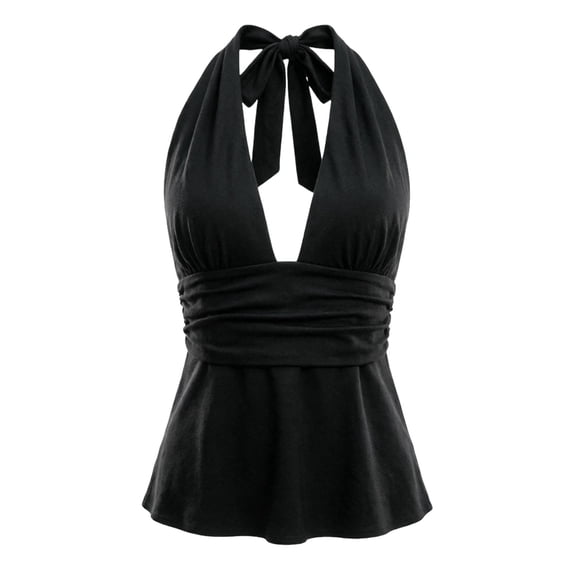 XIYON Tank Tops For Women Sleeveless Wrap Neck Tie Back Backless Ruffle Top Slim Fit Camisole Summer Clothes 2026