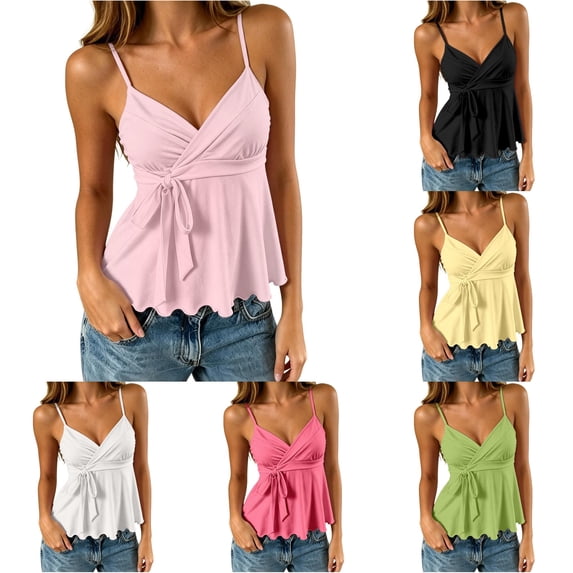 XIYON Tank Tops For Women Summer Sleeveless Top Strappy Going Out Top With Knotted Front Beach Vacation Outfits