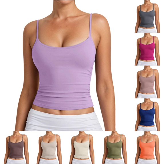 XIYON Tank Tops For Women Adjustable Spaghetti Strap Camisole Top Ribbed Knit Sleeveless For Casual Wear And Layering Womens Tank Tops Fashion Clothing
