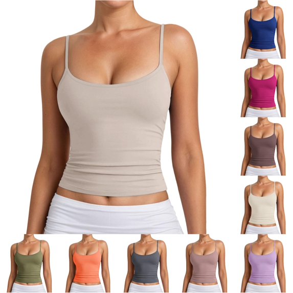XIYON Tank Tops For Women Adjustable Spaghetti Strap Camisole Top Ribbed Knit Sleeveless For Casual Wear And Layering Womens Tank Tops Fashion Clothing