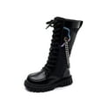thumbnail image 1 of XIYON Toddler Boots For Girls Lace Up Riding Boots Mid Calf Boots Pu Leather Side Zipper Punk Boot 4-4.5 Years, 1 of 9