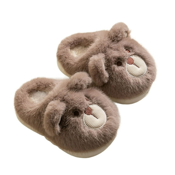 XIYON Toddler Girls Boys Slippers Winter Warm Fuzzy Shoes Indoor Cute Bear Design Comfortable Kids Home For Toddlers And Children 12-18 Months