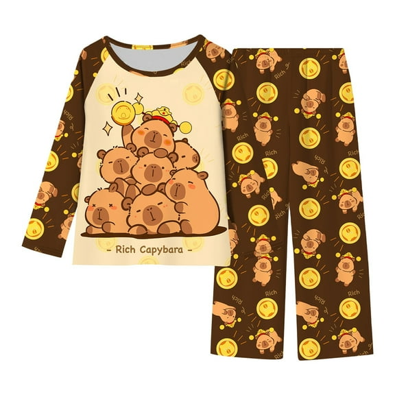 XIYON Toddler Girls Clothing Set Cute Printed Long Sleeve Girls Soft Homewear For Kids Cozy 2 Piece Loungewear Outfit For Girls 2-3 Years