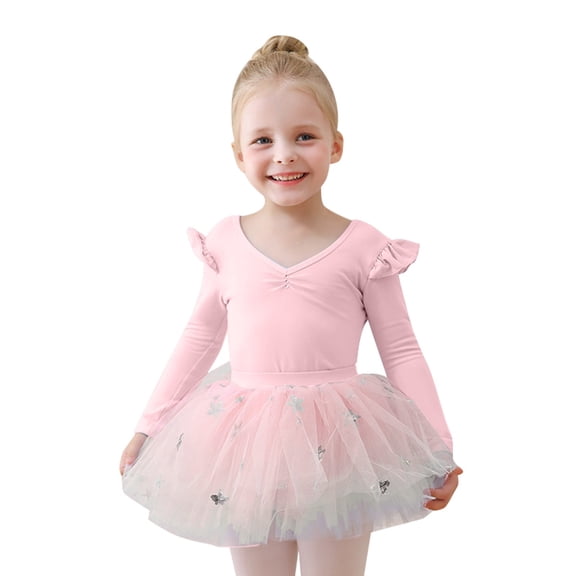 XIYON Toddler Girls Clothing Set Long Sleeve Ballet Leotard For Girls With Detachable Tutu Skirt Dance Gymnastics Performance Elegant Twirl Outfit 8-9 Years