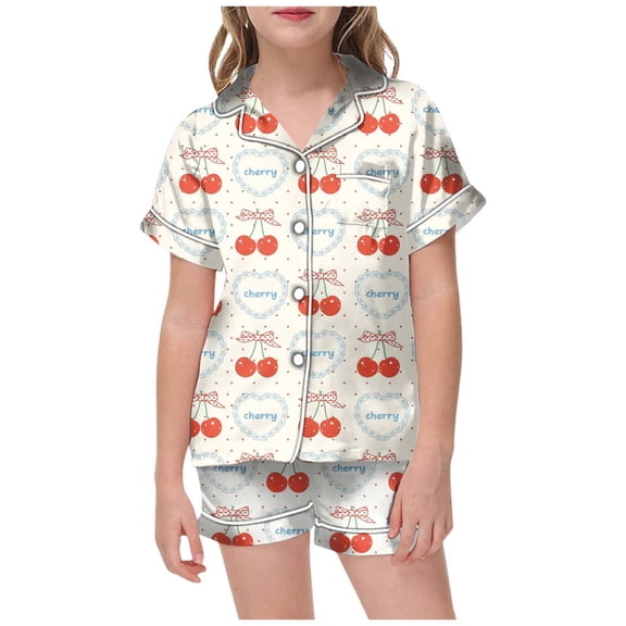 XIYON Toddler Girls Clothing Set Valentine's Day Girls Cute Printed Satin Like Homewear 2 Piece Outfit With Comfortable Design 2-3 Years