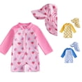 thumbnail image 1 of XIYON Toddler Kids Boys Swimsuit 2 Piece Long Sleeve Cartoon Print Half Zipper Swimwear And Swimming Cap Fashion Comfortable Beachwear For Swimming Beach Pool,Pink,3-6 Months, 1 of 3