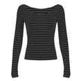 thumbnail image 1 of XIYON Tshirts For Women Off The Shoulder Striped Slim Fit Long Sleeve Casual Top Going Out Tops For Women, 1 of 8
