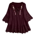 thumbnail image 1 of XIYON Women Blouses Floral Printed Lace V Neck 3/4 Sleeve Blouses Top Shirt Loose Fit Casual Vacation Clothes, 1 of 6