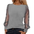 thumbnail image 1 of XIYON Women Blouses Sequin Mesh Color Block Long Sleeve Shirts Fashion Loose Crew Neck Casual Elegant Dressy Blouse Vacation Outfits, 1 of 4
