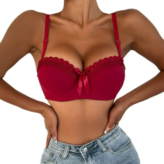 XIYON Women Soft Comfortable Bra Lace Underwire Push Up Bra Demi Cup Smooth T Shirt Bra For Women Comfortable Adjustable Straps Support Classic