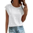 thumbnail image 1 of XIYON Women T Shirts Solid Color Sequin Crew Neck Tank Top And Party Wear Beach Vacation Clothes Comfortable, 1 of 9
