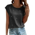thumbnail image 1 of XIYON Women T Shirts Solid Color Sequin Crew Neck Tank Top And Party Wear Womens Tops Casual Comfortable, 1 of 9