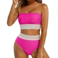 thumbnail image 1 of XIYON Women's Bikini Sets High Waisted Bandeau Bikini Set Women Color Block Strapless Two Piece Swimsuits Ribbed Longline Full Coverage Bathing Suits Swimwear Beach Vacation 2026, 1 of 5
