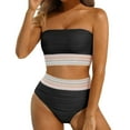 thumbnail image 1 of XIYON Women's Bikini Sets High Waisted Bandeau Bikini Set Women Color Block Strapless Two Piece Swimsuits Ribbed Longline Full Coverage Bathing Suits Swimwear Retro Swimsuits Beachwear, 1 of 5