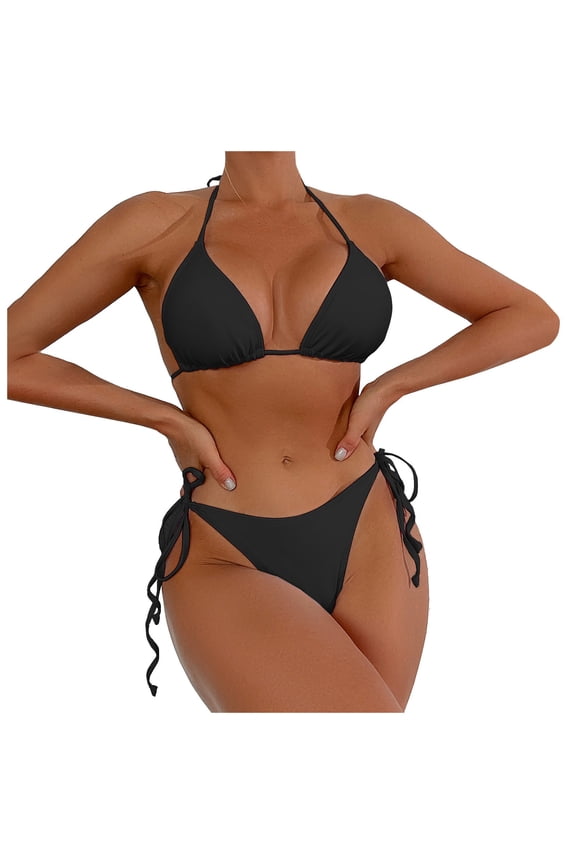 Women's Bikini Sets New Split Bikini Backless Lace Up Beach Vacation Bikini Vacation Outfits Swimwear 2026