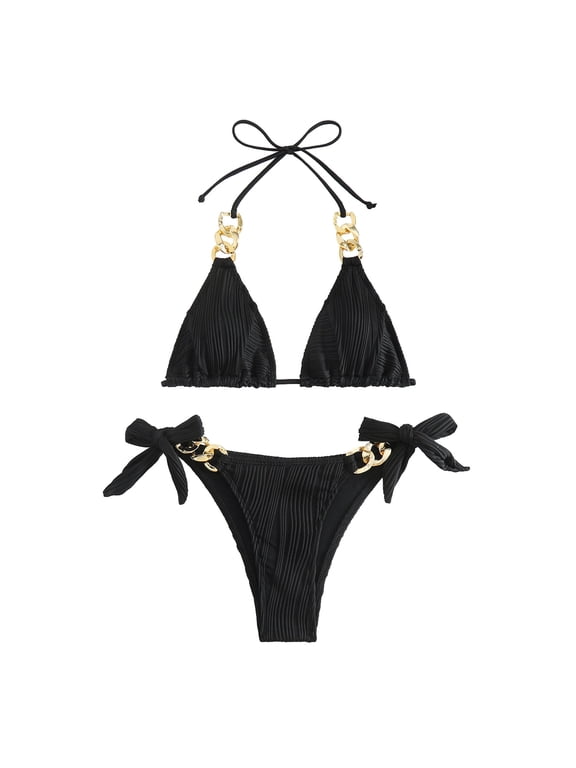 Women's Bikini Sets Solid Color Bikini Lace Up Two Piece Swimsuit Summer Beach Vacation Bathing Suits