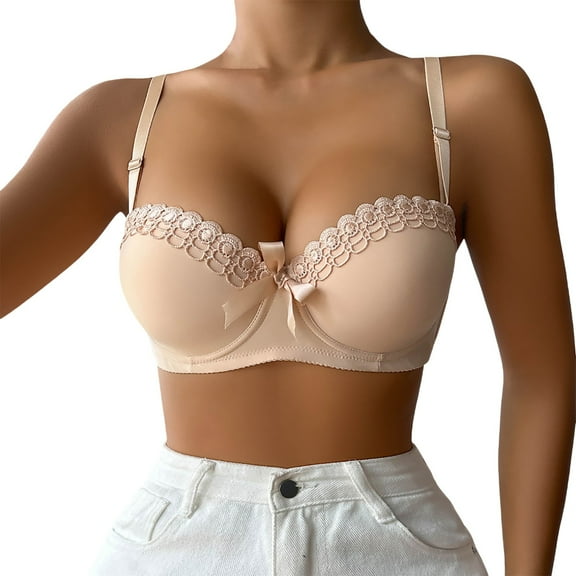 XIYON Women's Bra Lace Underwire Push Up Bra Demi Cup Smooth T Shirt Bra For Female Comfortable Adjustable Straps Support Breathable