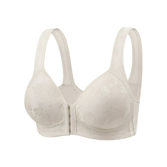 XIYON Women's Bra Ladies Front Closure Floral Lace Bra Comfortable Support Underwire T Shirt Bralette Soft Wireless Everyday Wear Breathable