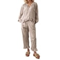 thumbnail image 1 of XIYON Women's Pajama Set Fashionable Leisure Plaid Pajama For With Ruffled Hem Long Pants And Relaxed Collar Shirt Comfy Pjs Outfits, 1 of 5