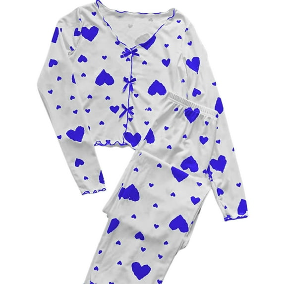 XIYON Women's Pajama Set Long Sleeve Pajama With Heart Printed Cozy 2 Piece Sleepwear Loungewear For Home Comfort Comfortable