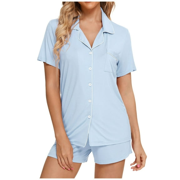 XIYON Women's Pajama Set Short Sleeve Sleepwear Button Down Nightwear Shorts Soft Home Wear Sets Comfortable