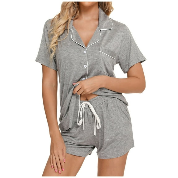 XIYON Women's Pajama Set Short Sleeve Sleepwear Button Down Nightwear Shorts Soft Home Wear Sets Soft Sleepwear Loungewear