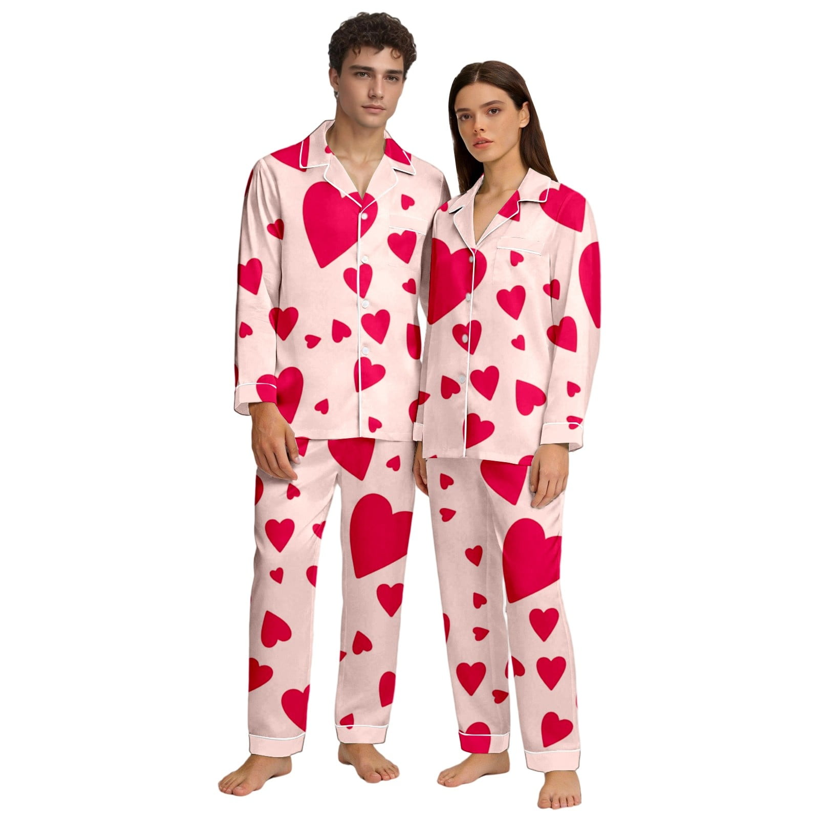 XIYON Women's Pajama Set Valentines Heart Printed Matching Couples