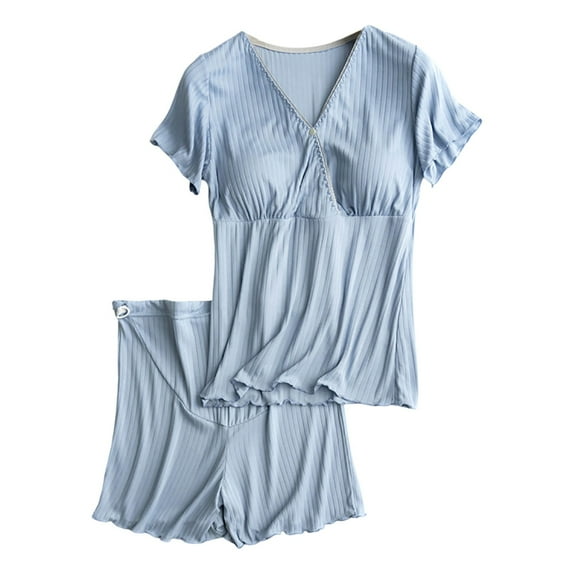 XIYON Women's Pajama Sets Soft Comfortable Sleepwear Pajama Set For Breastfeeding Moms Postpartum Loungewear With Built In Bra Loungewear