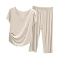 thumbnail image 1 of XIYON Women's Pajama Sets Womens Summer Short Sleeve Top With Capri Pants Pajama Set Lightweight Casual Home Wear For Ladies Ladies Sleepwear, 1 of 3