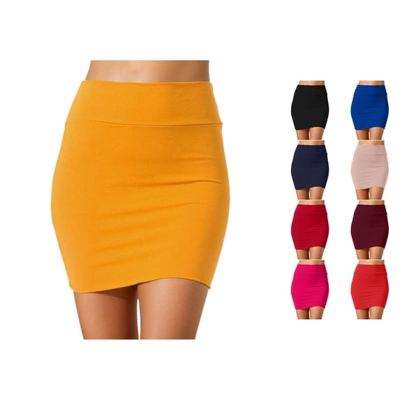 XIYON Women's Summer Pencil Skirt High Waist Solid Color Bodycon Stretchy Comfortable Mini Skirts For Daily Wear And Vacation,Yellow,Xxxl