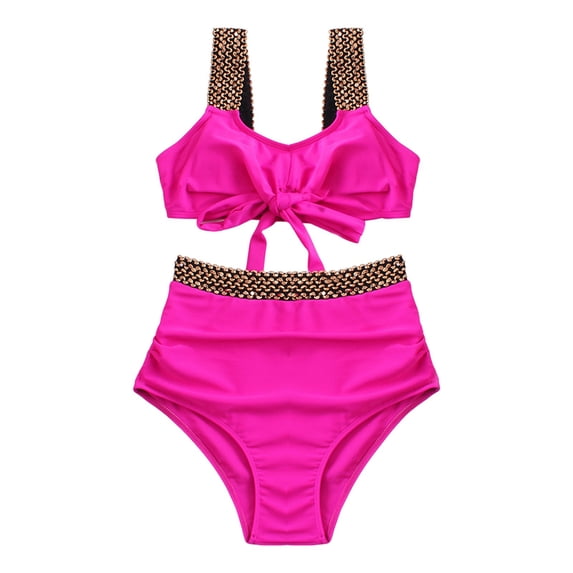 XIYON Womens Bikini Sets Bathing Suit Tank Swimsuit Mid Waist Deep V Neck Wide Straps Mesh Back Hook Retro Swimsuits Beachwear