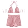 thumbnail image 1 of XIYON Womens Bikini Sets Solid Color Tankini Swimwear With Shorts Two Piece Bathing For Swimming Beach Retro Swimsuits Beachwear, 1 of 5