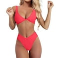 thumbnail image 1 of XIYON Womens Bikini Sets Solid Color V Neck Knot Front Push Up High Leg Thong Two Piece Retro Swimsuits Beachwear, 1 of 5
