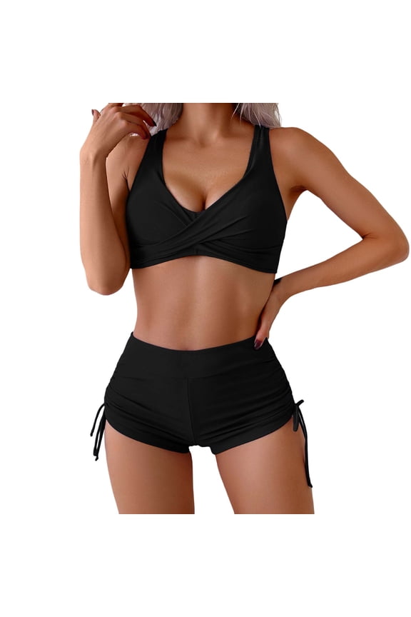 Womens Bikini Sets Women Retro High Waisted Bathing Suit Racerback Bikini Swimsuits Summer Beach Vacation Bathing Suits