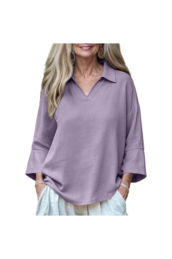 Womens Blouses Casual Slim Button Front Long Sleeve Solid Blouse For Versatile Everyday Top With Relaxed Fit And Classic Collared Style Going Out Fashion Outfits Trendy Clothes