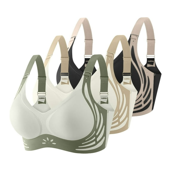 XIYON Womens Bras 3Pc Ladies Front Side Buckle Lace Edge Without Steel Ring Movement Seamless Gathering Adjustment Yoga Sleep Large Bra Comfort