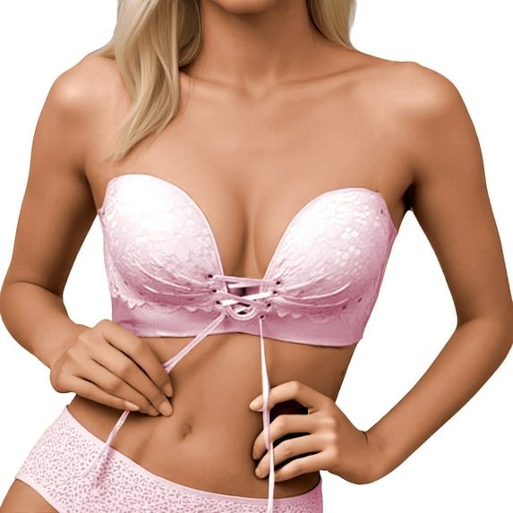 XIYON Womens Bras Strapless Push Up Bra Thickened Padded Hidden Breathable Ladies Strapless Bra Low Cut Female For Daily Use Classic