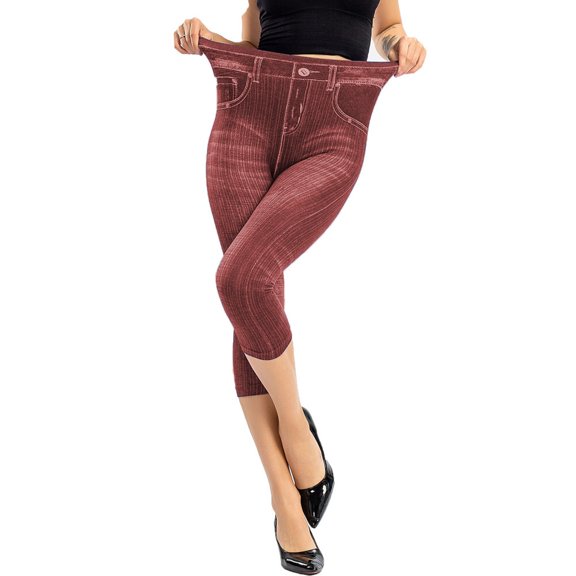 XIYON Womens Leggings High Waisted Tummy Control Elastic Elastic Capris Jeans Women's Imitation Pants Classic Yoga Pants