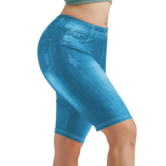 XIYON Womens Leggings Ladies Tight Fitting Fashionable Slim High Waist Elastic Imitation Denim Leggings Shorts Soft Yoga Pants
