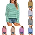 thumbnail image 1 of XIYON Womens Long Sleeve T Shirts Striped Crew Neck Tee Shirt Casual Loose Fit Going Out Tops Fall Clothing, 1 of 5