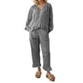 thumbnail image 1 of XIYON Womens Pajama Sets Fashionable Leisure Plaid Pajama For With Ruffled Hem Long Pants And Relaxed Collar Shirt Soft Sleepwear Loungewear, 1 of 6