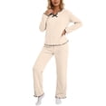 thumbnail image 1 of XIYON Womens Pajama Sets Ribbed Pajama Soft Sleepwear With Black Lace Trim Comfortable Homewear 2 Piece Outfit Comfy Pjs Outfits, 1 of 4