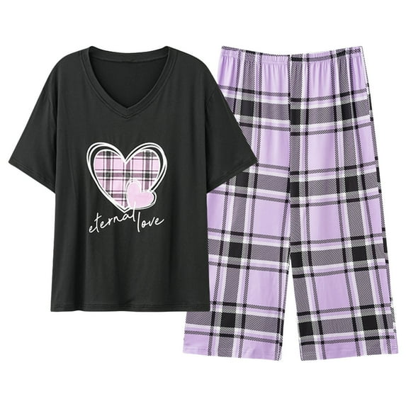 XIYON Womens Pajama Sets Short Sleeve Top Capri Pants Sleepwear Soft Comfy Sleepwear Nightwear Comfy Pjs Outfits